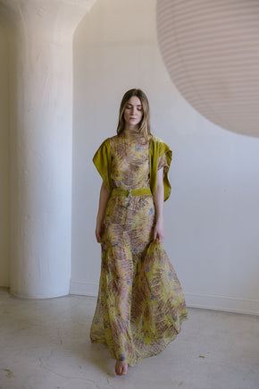 1920s silk chiffon chartreuse silk velvet 4 piece set