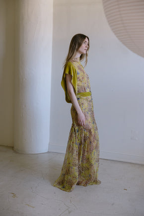 1920s silk chiffon chartreuse silk velvet 4 piece set