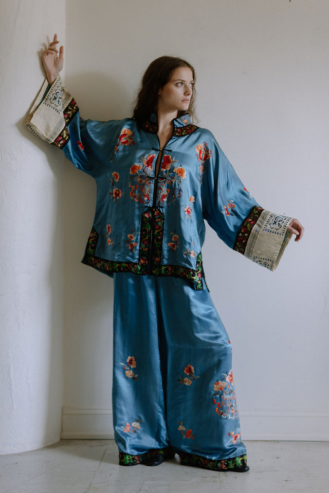 1920s blue chinese export PJ set