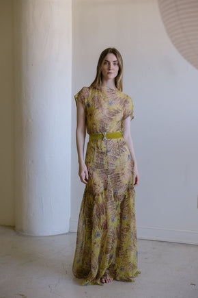 1920s silk chiffon chartreuse silk velvet 4 piece set