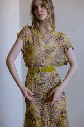 1920s silk chiffon chartreuse silk velvet 4 piece set