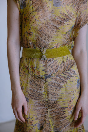 1920s silk chiffon chartreuse silk velvet 4 piece set