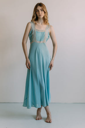 1930s French blue dotted ribbon slip dress