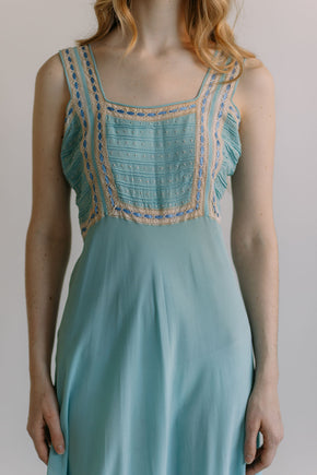 1930s French blue dotted ribbon slip dress