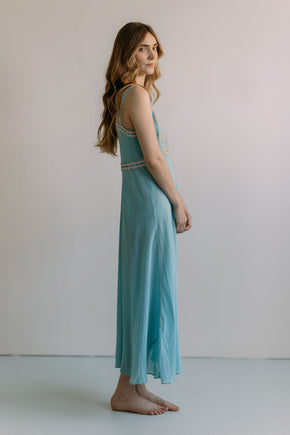 1930s French blue dotted ribbon slip dress