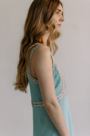 1930s French blue dotted ribbon slip dress