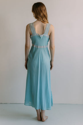 1930s French blue dotted ribbon slip dress