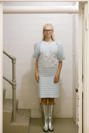 Mid century Louis Feraud powder blue cotton dress