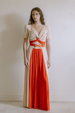 1940s color block jersey gown