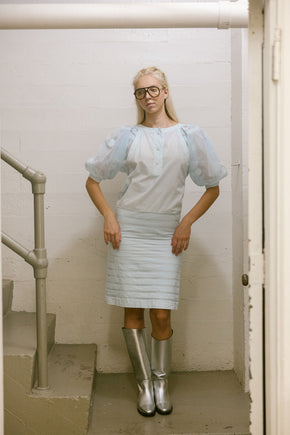 Mid century Louis Feraud powder blue cotton dress