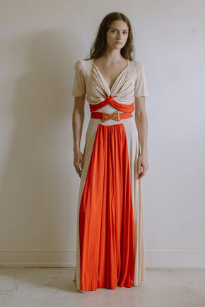 1940s color block jersey gown