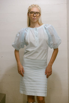 Mid century Louis Feraud powder blue cotton dress