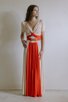 1940s color block jersey gown