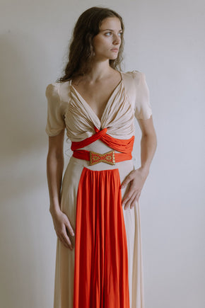1940s color block jersey gown