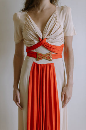 1940s color block jersey gown