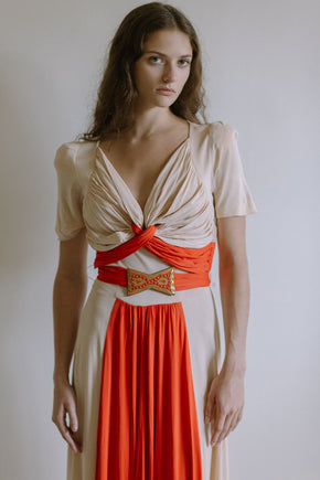 1940s color block jersey gown
