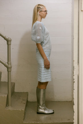 Mid century Louis Feraud powder blue cotton dress