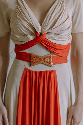 1940s color block jersey gown