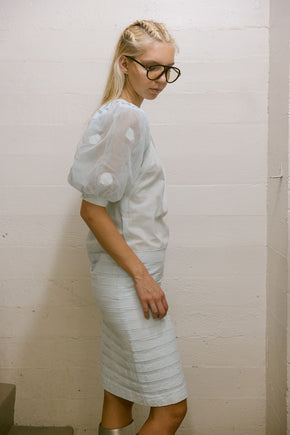 Mid century Louis Feraud powder blue cotton dress