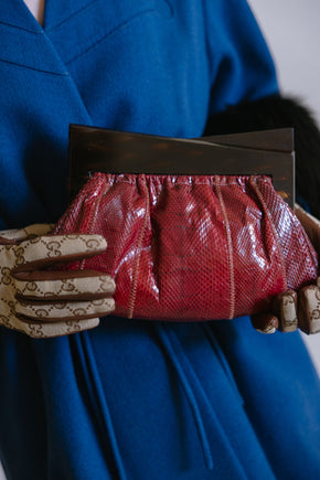 1960s red bakelite lizard clutch