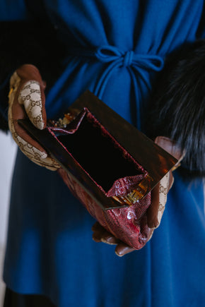 1960s red bakelite lizard clutch
