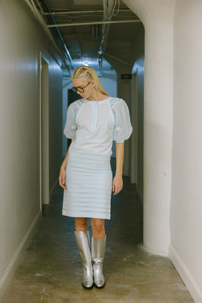 Mid century Louis Feraud powder blue cotton dress