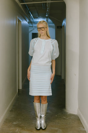 Mid century Louis Feraud powder blue cotton dress