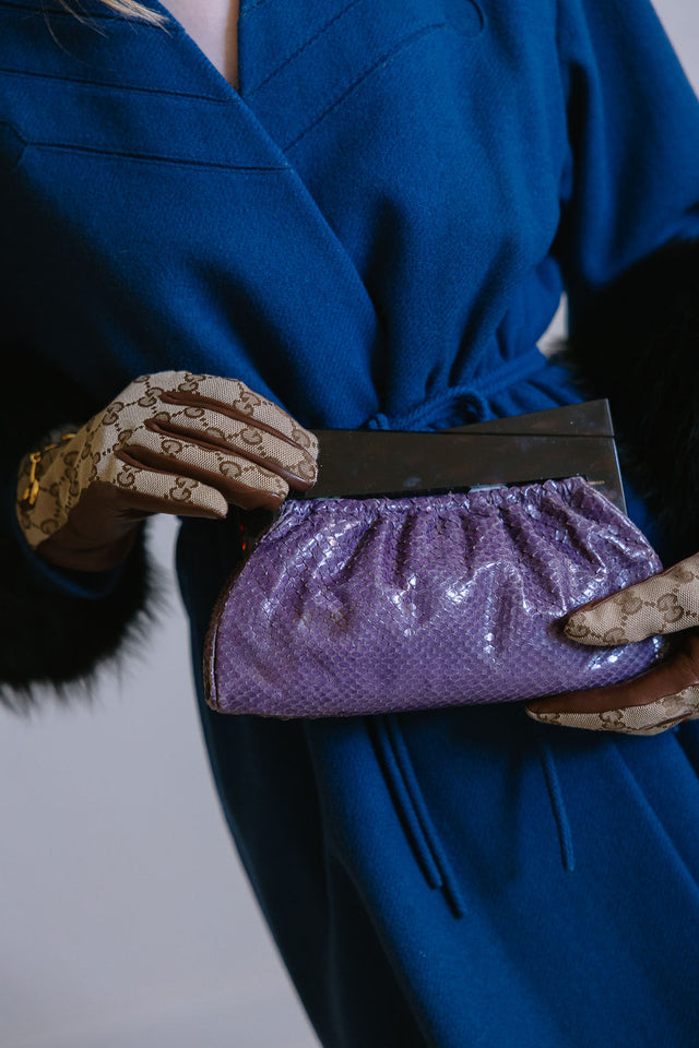 1960s purple lizard and bakelite clutch