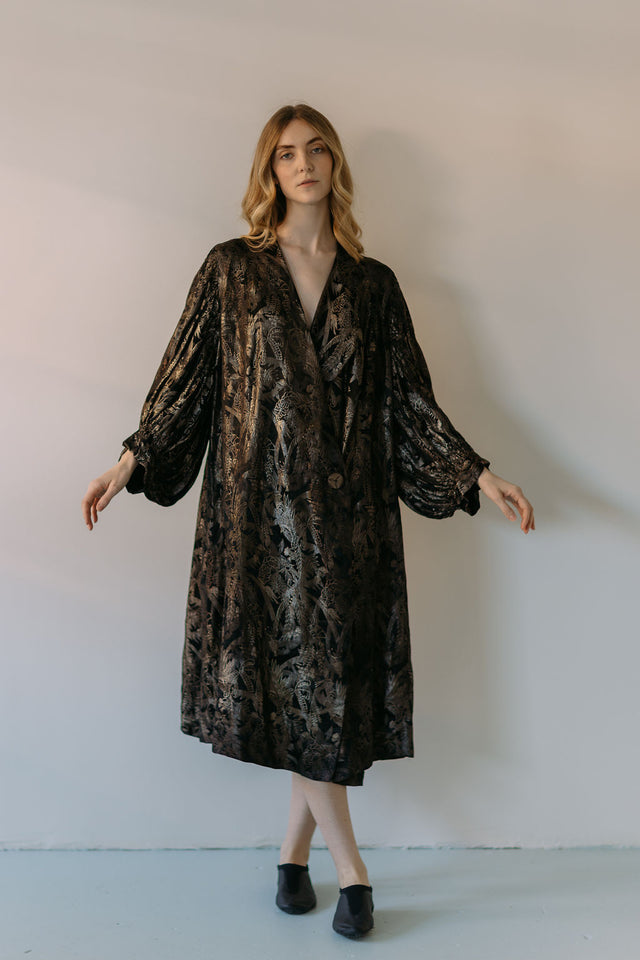 1920s silk lamé evening cocoon coat