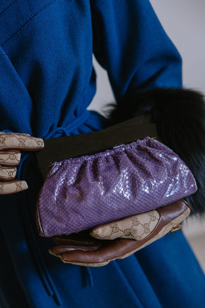1960s purple lizard and bakelite clutch
