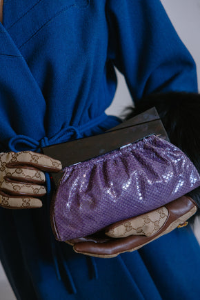 1960s purple lizard and bakelite clutch