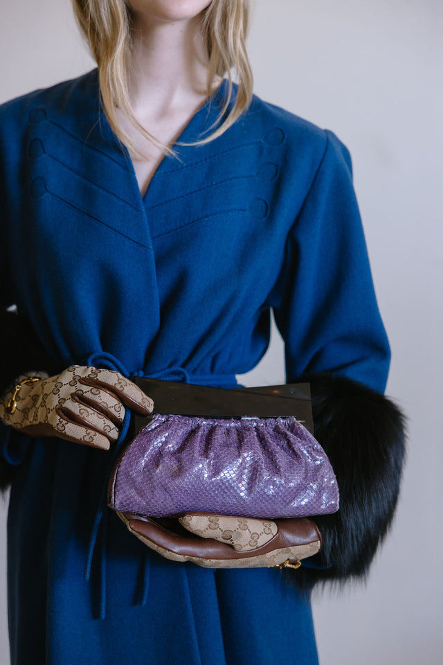1960s purple lizard and bakelite clutch