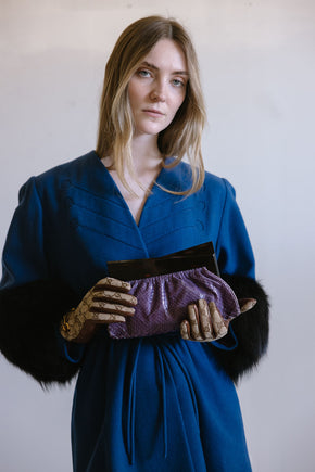 1960s purple lizard and bakelite clutch