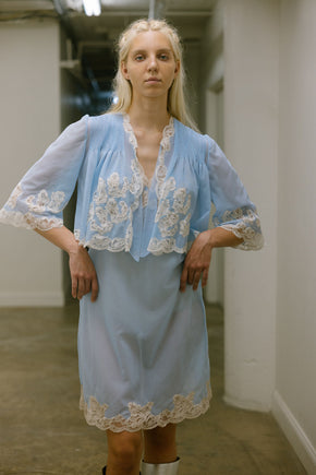 1950s deadstock blue lace lingerie set