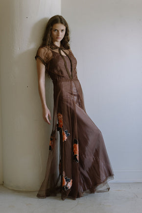 1930s floral net applique gown