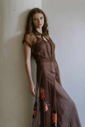 1930s floral net applique gown