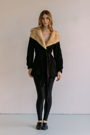 1950s peplum Persian lamb and blonde fox fur coat