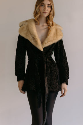 1950s peplum Persian lamb and blonde fox fur coat