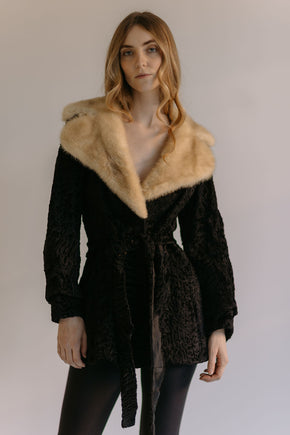 1950s peplum Persian lamb and blonde fox fur coat