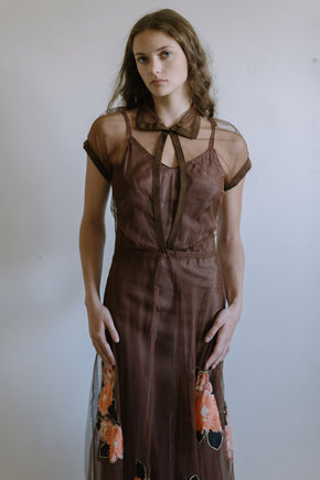 1930s floral net applique gown