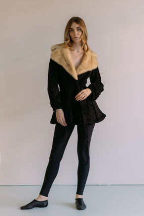 1950s peplum Persian lamb and blonde fox fur coat