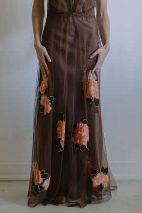 1930s floral net applique gown