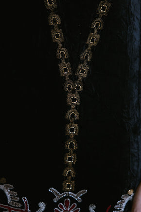 1920s beaded lamé Egyptian revival gown