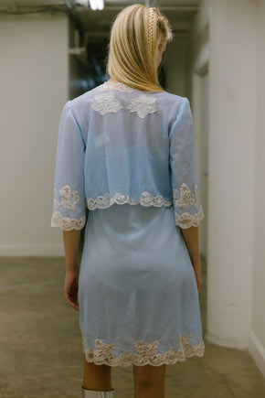 1950s deadstock blue lace lingerie set
