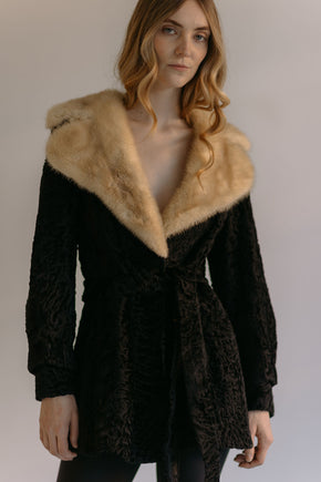 1950s peplum Persian lamb and blonde fox fur coat