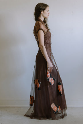 1930s floral net applique gown