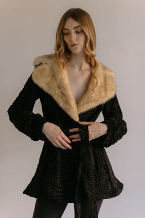 1950s peplum Persian lamb and blonde fox fur coat
