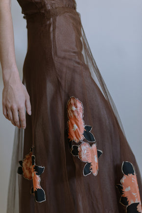 1930s floral net applique gown