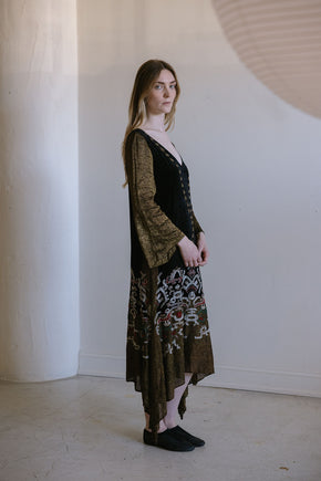 1920s beaded lamé Egyptian revival gown