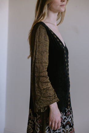 1920s beaded lamé Egyptian revival gown